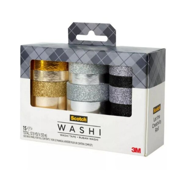 Scotch 15pk Washi Tape: Gold & Glitter Adhesive for Art & Stationery - Picture 7 of 9